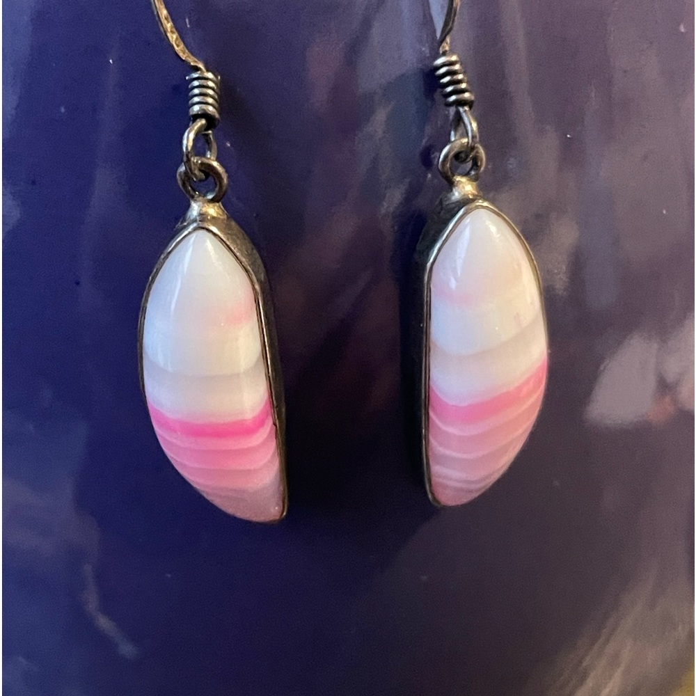 Swirls of Pink & Gray Agate with Rose Quartz Sterling Silver Statement Earrings